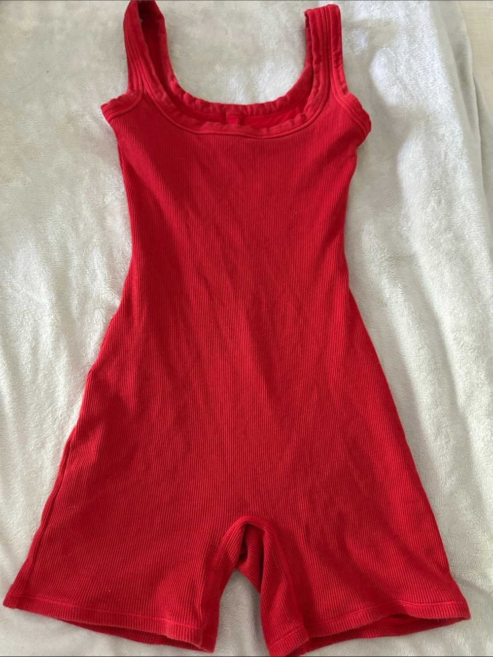 SKIMS Red Ribbed Sleeveless Romper XS